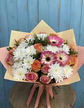 Букет цветов из:  Розы, Герберы и Хризантемы #REPLACE_PRED# Селятино