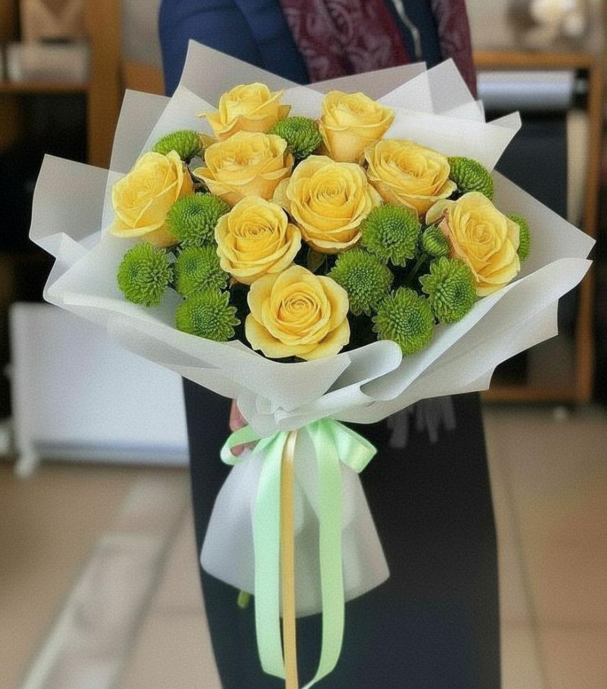 Букет цветов из: Хризантемы и Розы в Селятино