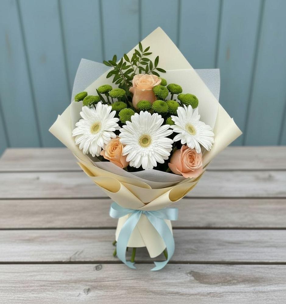 Букет цветов из: Герберы, Розы и Хризантемы в Селятино