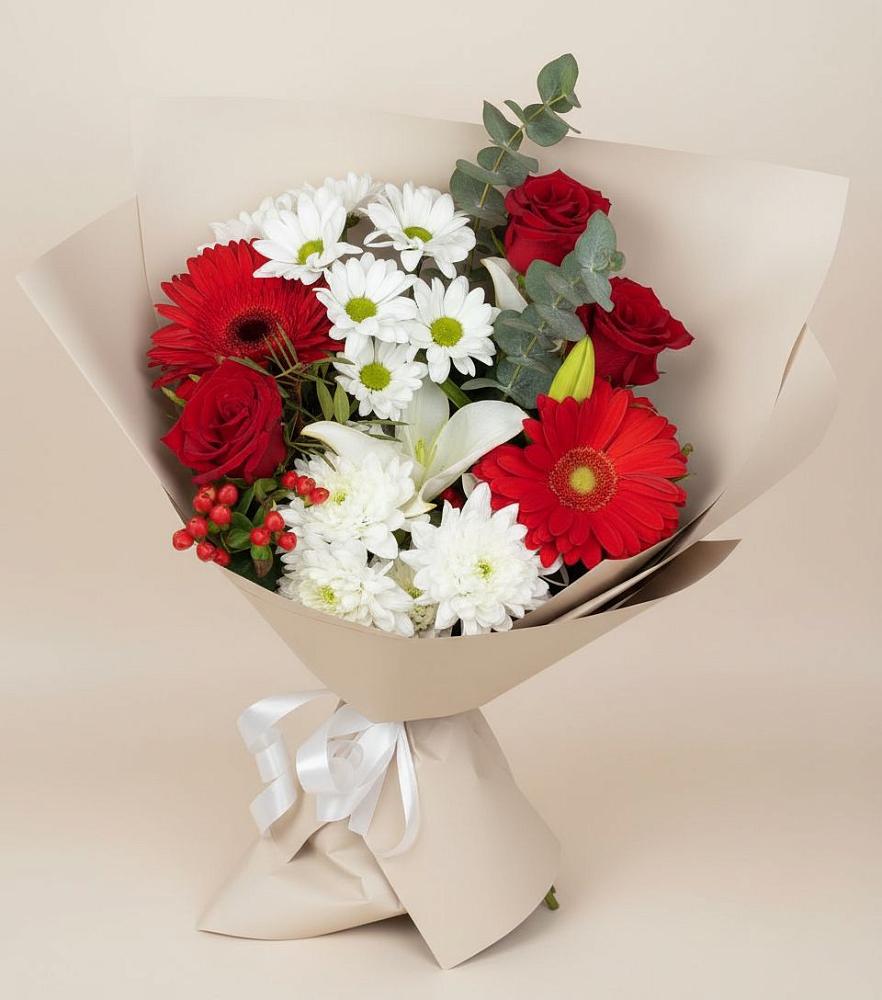 Букет цветов из: Розы, Хризантемы, Герберы и Лилии в Селятино