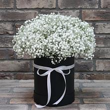 Цветочная композиция из Гипсофила в шляпной коробке в Селятино